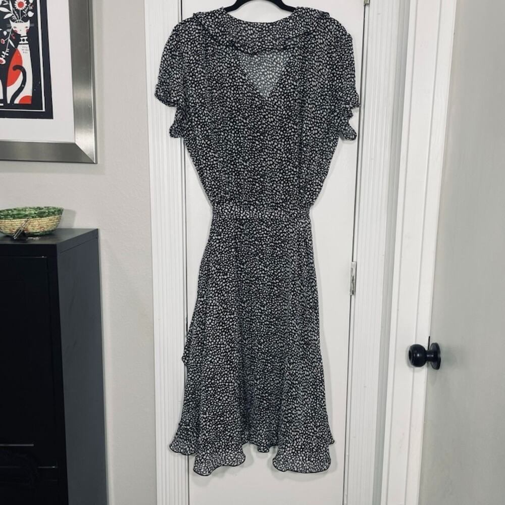Fashion Bug Ruffle Surplice Midi Dress Pebble Print Flutter Sleeve Wrap Style 18 - Picture 8 of 10